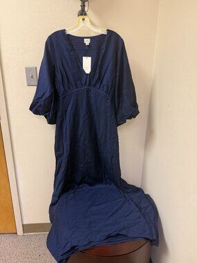 NWT A New Day Navy Blue Maxi Dress Women's Medium Puff Sleeve Empire Waist